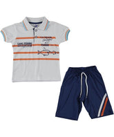 Compleu vara baieti, tricou si pantaloni scurti, Lupita, bumbac, alb